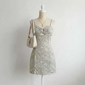 Streetwear Society Elegant Pale Green And White Patterned A Line Mini Dress